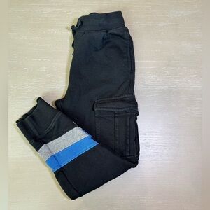 Hanna Andersson Black Cargo Pants with Blue and Gray Stripes